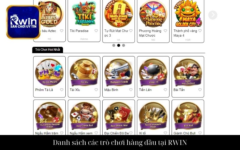 Danh sách các trò chơi hàng đầu tại RWIN